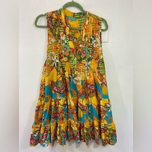 Antica Sartoria Cotton Dress Embellished One Size Small Tiered Beaded Resort